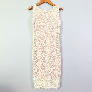 Jump Apparel by Wendye Chaitin Nude & White Lace Overlay Fitted Dress Size 3/4